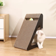 Load image into Gallery viewer, 2-in-1 Cat Scratcher Triangle Toy with Spinning Balls – Sturdy Corrugated Cardboard Anti-Scratch Board for Stress Relief &amp; Indoor Play
