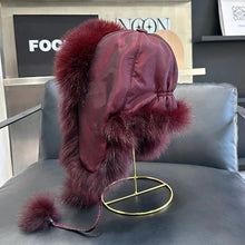 Load image into Gallery viewer, 2025 100% Real Fox Fur Hats Women's Russian Ushanka Aviator Trapper Snow Skiing Hat Caps Earflap Winter Raccoon Fur Bomber Hat
