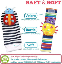将图片加载到图库查看器，4 PCS Baby Rattle Toy Set Soft Animal Socks &amp; Wrist Straps for Newborns 0–12 Months Educational Plush Toys
