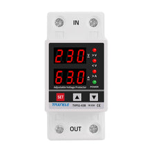 Load image into Gallery viewer, Dual Display 40A 63A 230V Din Rail Adjustable digital Over Under Voltage Relay Surge Protector  Limit Over Current Protection
