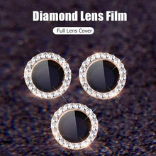 将图片加载到图库查看器，Glitter Diamond Rhinestones Metal Ring Camera Tempered Glass For iPhone 11 12 13 14 Pro Max Mini Plus Lens Protector Full Cover 9H Tempered Glass Camera Lens Protector Metal Single Ring Full Coverage Camera Lens Protector
