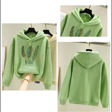 Load image into Gallery viewer, Women’s Feather Print Hoodie – Plus Velvet Loose Sweatshirt for Autumn &amp; Winter Casual Wear
