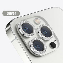 将图片加载到图库查看器，Glitter Diamond Rhinestones Metal Ring Camera Tempered Glass For iPhone 11 12 13 14 Pro Max Mini Plus Lens Protector Full Cover 9H Tempered Glass Camera Lens Protector Metal Single Ring Full Coverage Camera Lens Protector
