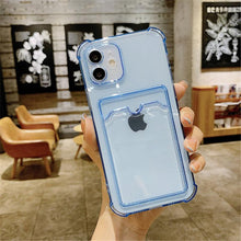 将图片加载到图库查看器，Simple Clear Silicone Wallet Case for iPhone 14 13 12 11 Pro XS Max X XR Shockproof Lens Protection Card Cover Shockproof Soft Bumper Clear Case Classic Stylish Case
