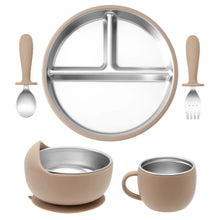 Load image into Gallery viewer, 5PCS Baby Feeding Set Stainless Steel Plates with Silicone Sucker
