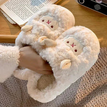 Load image into Gallery viewer, Winter Cartoon Plush Slippers Warm Fluffy Faux Fur Sheep Design Indoor Home Couple Cotton Slippers for Men And Women
