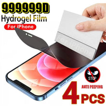 Load image into Gallery viewer, 4pcs Anti Spy Privacy Soft Hydrogel Film For iPhone 13 12 11 14 Pro Max Mini X XR XS Max 6 14 7 8 Plus 12pro 13 Screen Protector Tempered Glass Screen Protector Guard for iPhone  HD Clear Scratch Resistant Anti-Fingerprint Tempered Glass Film
