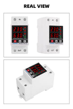 Load image into Gallery viewer, Dual Display 40A 63A 230V Din Rail Adjustable digital Over Under Voltage Relay Surge Protector  Limit Over Current Protection
