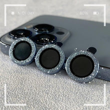 Load image into Gallery viewer, Camera Lense Protection Glass Large Glitter Stone Camera Protector For iPhone 13 Mini 14 Pro Max luxury Glitter Diamand Camera Lens Protectors Camera Metal Ring Glass For iPhone 11 Protective Cap
