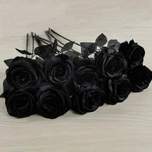 Load image into Gallery viewer, Artificial Black Roses Fake Flowers, Long Stem, with No Container, for Halloween, Home Decor, Wedding Party, Tabletop
