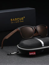 Load image into Gallery viewer, BARCUR Black Walnut Polarized Sunglasses for Men UV400 Sunscreen Protection Wooden Frame Polarized Lenses Presented in an Original Brand Box for Summer
