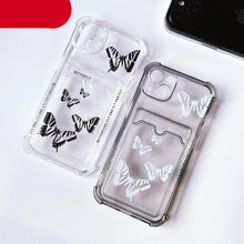 Load image into Gallery viewer, Transparent Butterfly Pattern Case For iPhone 14 Plus 13 12 11 Pro Max X XR XS Max Soft Card Slot Pocket Holder Wallet Cover Cute Butterfly Glitter Clear Phone Case Protective Cover With Card Holder

