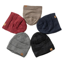 将图片加载到图库查看器，New Unisex Slouchy Winter Hats Add Fur Lined Men And Women Warm Beanie Cap Casual Label Decor Winter Knitted Hats
