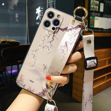 Load image into Gallery viewer, Ultra Luxury Case Cute Flower Design with Ring Kickstand Soft Crossbody Phone Cover for iPhone 13 14 Pro Max Case Fashion Crossbody Shoulder Strap Flower Leaf Phone Holder Cover for iPhone 12 11 X XR XS 7 8 Plus
