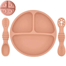 Load image into Gallery viewer, Silicone Baby Sucker Plate &amp; Rice Spoon Set Cute Cartoon Tableware
