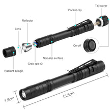 Load image into Gallery viewer, Portable Mini LED Pen Flashlight Pocket Waterproof Handheld Torch Light for Outdoor Camping Hiking Car Repair Emergency Home Use
