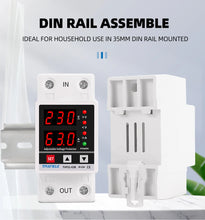 Load image into Gallery viewer, Dual Display 40A 63A 230V Din Rail Adjustable digital Over Under Voltage Relay Surge Protector  Limit Over Current Protection
