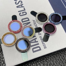 Load image into Gallery viewer, 9H Tempered Glass Camera Cover Screen Protector Metal Individual Ring For iPhone Phone Glitter Camera Lens Protector Film For iPhone 14 13 12 11 Pro Max Luminous Lens Metal Glass Protective Cover

