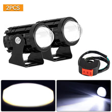 将图片加载到图库查看器，With Switch 2pc Super Bright Motorcycle LED Explorer Headlight Projector Fisheye Len LED Moto Fog Auxiliary Motorcycle Headlight
