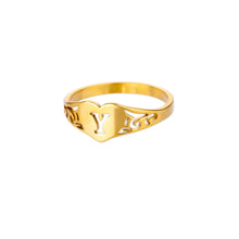 Load image into Gallery viewer, Fashion Hollow Initial Letter Heart Rings For Women Gold Color Stainless Steel A-Z Letter Ring Aesthetic Wedding Jewelry Gift
