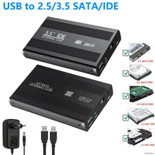 Load image into Gallery viewer, USB to SATA IDE HDD SSD 2.5/3.5 inch Adapter Hard Drive Enclosure USB3.0 Case HD External Solid State Hard Disk Box Adapter
