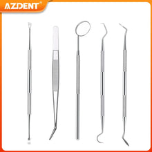 Load image into Gallery viewer, AZDENT Dental Teeth Cleaning Kit Mouth Mirror Tweezers Elbow Probe Triangle Shovel Stainless Steel Dentistry Tools Instrument
