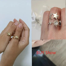 Load image into Gallery viewer, Anti-Stress Spinner Ring for Women – 18K Gold Plated Stainless Steel Fidget Ring with Sunflower &amp; Star Design, Anxiety Relief Jewelry Gift
