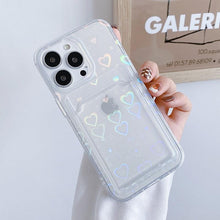 Load image into Gallery viewer, Transparent Cute Heart Pattern Phone Cases For iPhone 13 14 Pro Max Simple Luxurious Love Gradient Silicon Wallet Cover Card Holder Shockproof Bumper Protective Cover
