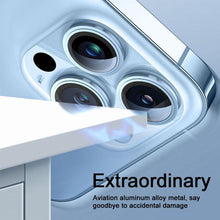 Load image into Gallery viewer, 3D  Protective Glass Camera Protector Cover For iPhone 13 Pro Max i Phone 13Pro 13 Mini Rear Lens Metal Ring Protect Camera Lens Case Individual Metal Scratch Resistant HD Clear Case Tempered Glass Camera Case
