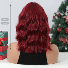 将图片加载到图库查看器，Short Wavy Wine Red Synthetic Wigs for Women Curly Lolita Wigs With Bangs Shoulder Length Wigs Natural Looking Daily Cosplay

