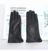 Load image into Gallery viewer, Goatskin Deerskin Grain Leather Gloves Women's Fashion Simple Style Velvet Lining Autumn Winter Warm Motorcycle Riding Glove
