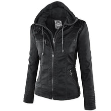 Load image into Gallery viewer, 2022 Fashion Winter Faux Leather Jacket Women's Basic Jackets Hooded Black Slim Motorcycle Jacket Women Coats Female jaqueta
