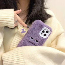 Load image into Gallery viewer, Cute Funny Fur Fluffy Phone Case For Iphone 14 13 12 11 Pro Max Mini X Xs Xr 7 8 Plus Se 2020 Girl Cover Soft Plush Stylish Cute Soft Warm Winter Phone Case
