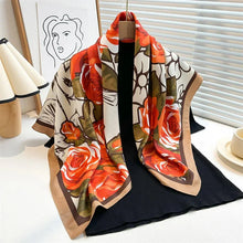 Load image into Gallery viewer, 90x90cm Square Silk-Feel Scarf – Luxury Women’s Shawl &amp; Head Wrap

