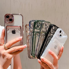 Load image into Gallery viewer, Transparent Card Holder Wallet Case For iPhone 13 11 12 14 Pro Max 14 Plus Photo Pocket Shockproof Silicone Cover Wallet Case Card Slot Ultra Glossy Slim Clear Case
