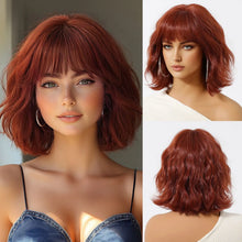 Load image into Gallery viewer, Short Straight Bob Wigs for Women Black Brown Synthetic Natural Hair Wig with Bangs Heat Resistant Cosplay Daily Use Hair
