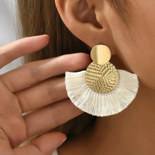Load image into Gallery viewer, Bohemian Tassel Earrings – White Fringe Dangle Statement Jewelry for Women
