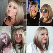 将图片加载到图库查看器，Short Straight Synthetic Wigs for Women Blonde to Brown Ombre Bob Wigs with Bangs Daily Cosplay Party Heat Resistant Fake Hair
