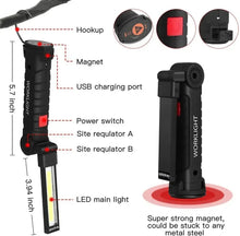 Load image into Gallery viewer, 1pc COB LED Work Light Dimmable USB Rechargeable LED Flashlight Inspection Lamp With Magnet&amp;Hook 14500/18650 Battery Torch light
