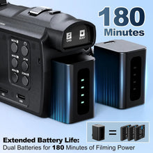 将图片加载到图库查看器，NBD 4K HD&amp;48MP Camcorder Video Camera With Wi-Fi &amp; App Control,Video Recorder with 3X Battery Life, 16X Zoom, 270° IPS Screen
