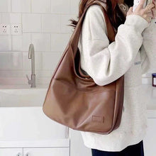 Load image into Gallery viewer, Large Capacity Black Leather Tote Bag – Women’s Casual Shoulder Bag
