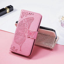 Load image into Gallery viewer, Luxury Pink Butterfly Flower Wallet Flip Case For iPhone 14 Pro Max 13 12 Classic Simple Leather Wallet Case with Card Holder Kickstand Wrist Strap Flip Cover for iPhone
