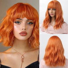 将图片加载到图库查看器，Short Wavy Wine Red Synthetic Wigs for Women Curly Lolita Wigs With Bangs Shoulder Length Wigs Natural Looking Daily Cosplay
