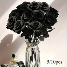 Load image into Gallery viewer, Artificial Black Roses Fake Flowers, Long Stem, with No Container, for Halloween, Home Decor, Wedding Party, Tabletop
