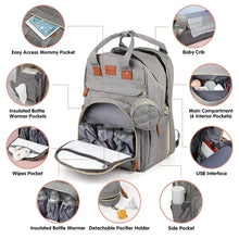 将图片加载到图库查看器，3 in 1 Diaper Bag Backpack with Foldable Baby Bed &amp; USB
