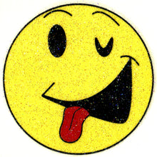 Load image into Gallery viewer, WINKING HAPPY FACE Glitter Temporary Tattoo 2x2
