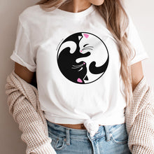 Load image into Gallery viewer, Cute Kitty Cat Yin Yang Crew Neck Tee Shirt
