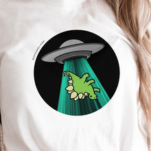 Load image into Gallery viewer, Alien UFO Dinosaur Abduction Tee Shirt

