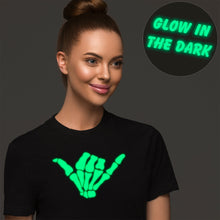 Load image into Gallery viewer, Glow in the Dark Shaka Skelelton Hand Tee Shirt
