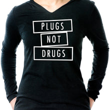 Load image into Gallery viewer, Plugs Not Drugs  Tapered Long Sleeve Hoodie
